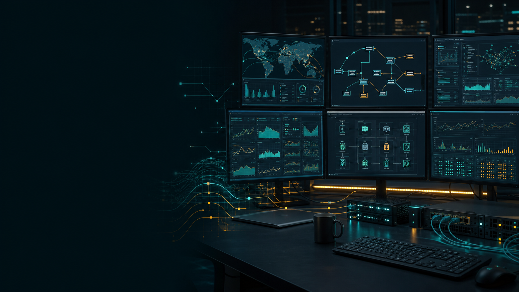 Security operations desk with automation and monitoring dashboards